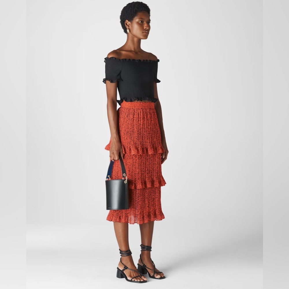 Whistles Women Flame Mini Leopard Tiered Midi Skirt Red